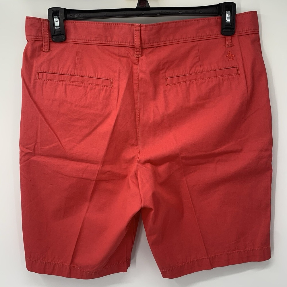 Original Penguin Chino Shorts Mens 34 Red Solid Cotton Embroidered Logo Casual - Picture 3 of 7